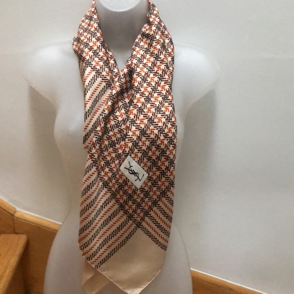 Yves Saint Lauren Couture Silk Square Scarf Neutral Colors Houndstooth pattern - Picture 5 of 16